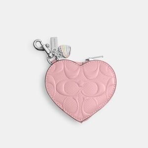 Coach Outlet Pink Heart Bag Charm In Signature Leather With Heart Charm